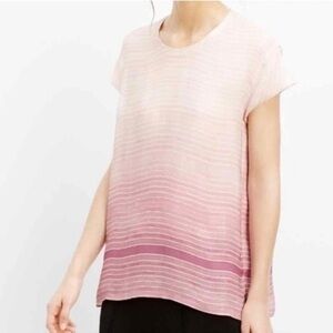 Vince 100% Silk Pink Ombre Striped Short Sleeve Boxy Blouse Top